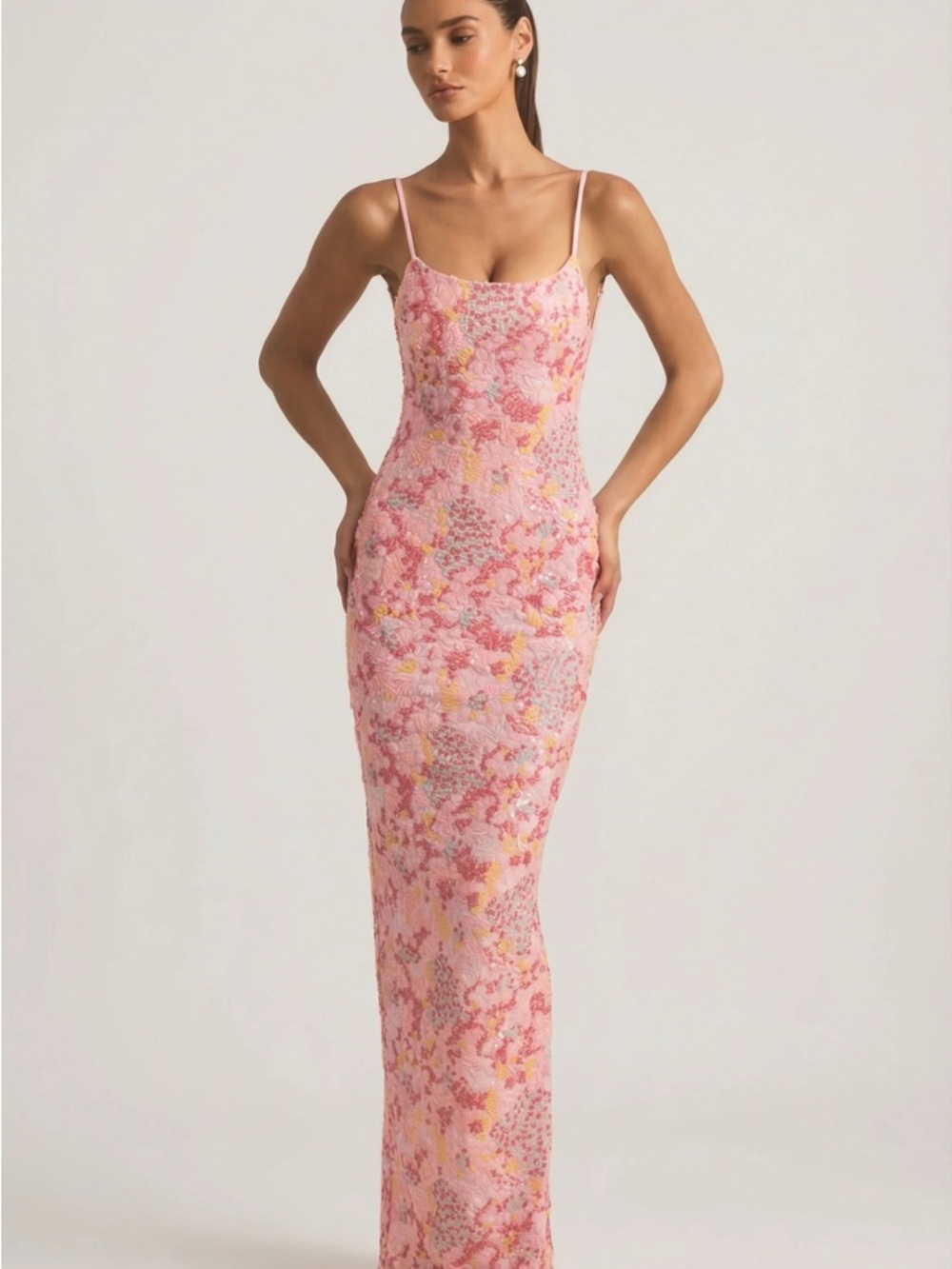 Sleek Pink Floral Backless Slip Dress